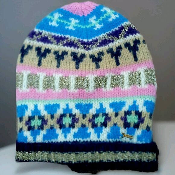 Juicy Couture Beanie Hat NWT Fair Isle Y2K Mohair Angora Blend Logo Charm OS - Picture 3 of 8